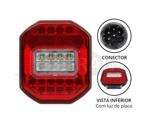Lanterna traseira LED 24V bicolor (cristal / vermelha) com luz de placa lado direito/esquerdo universal