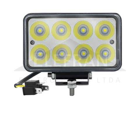 Farol auxiliar LED retangular 151 x 90 mm com 8 LEDs cor branca 9-36V DC 6500-7000K impermeável IP67 universal para máquinas agrícolas e diversos veículos