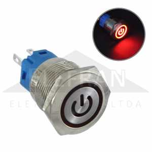 Botão/interruptor redondo de liga e desliga com LED vermelho bivolt (12V / 24V) e diâmetro de rosca 19mm universal