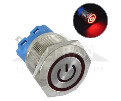 Botão/interruptor redondo de liga e desliga com LED vermelho bivolt (12V / 24V) e diâmetro de rosca 22mm universal