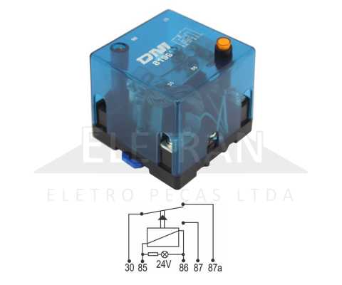Relé auxiliar reversor comutador de potência 24V 100/60A (200A de pico) 5 terminais com lâmpada indicadora de funcionamento e encaixe para trilho DIN para máquinas industriais