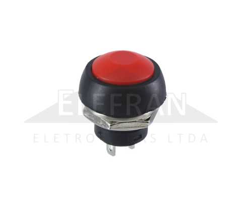 Botão/interruptor de buzina e esguicho universal redondo com retorno vermelho diâmetro 17.5mm para furo 12mm 10A 12Vdc / 10A 24Vdc / 4A 110Vac / 2A 220Vac