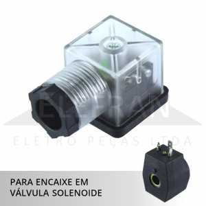 Tomada quadrada conector / plug elétrico para caixa válvula pneumática com LED 12Vdc / 24Vdc e 110Vac / 220Vac conforme norma DIN 43650-a