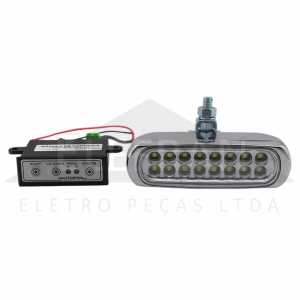 Conjunto de faróis auxiliares LED bivolt (16 LEDs) 120x36mm com módulo de controle lado direito/esquerdo universal