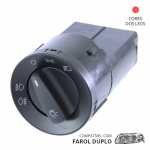 Botão/interruptor chave de luz farol baixo para a linha Volkswagen.  A cor dos LEDs é vermelho.  Conta com a função de iluminação da lanterna traseira (luz traseira de neblina).  Conta com a função de farol auxiliar (farolete).  Compatível com farol duplo