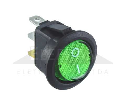 Botão/interruptor/chave gangorra liga e desliga com LED verde KCD1 10A 12Vdc / 10A 24Vdc / 10A 110 Vac / 6A 220Vac