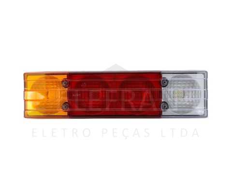Lanterna traseira multifunção (freio / pisca / posição / ré) tricolor (âmbar / cristal / vermelha) de LED bivolt (12V / 24V) com vigia lado direito/esquerdo com conexão de fio Mercedes-Benz